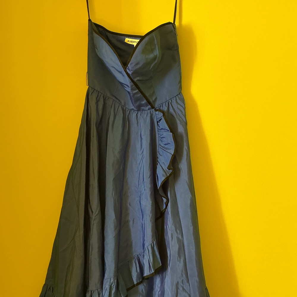 RARE Vintage Albert Capraro 1970s Blue Ruffle Dress